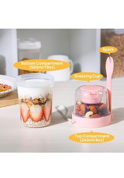 4 Pack 27oz Yogurt Parfait Cups with Lids and Spoons, Overnight Oats Containers, Reusable Topping Compartment for Breakfast with Yogurt, Cereal or Oat