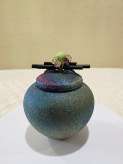 Jeremy Diller Raku Pottery Mini Dream Jar Signed Studio Art Vessel Gemstones P1