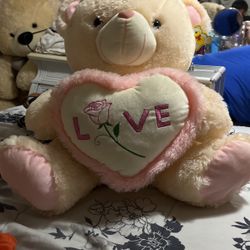 Beige Teddy Bear With Love Sign 