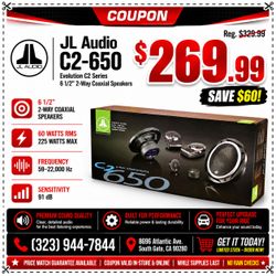 Car Speaker Set 6 1/2" 2-Way Component Speaker System 225 Watts JL Audio C2-650 🚨 Payment Options Available 🚨 No Credit Needed 🚨