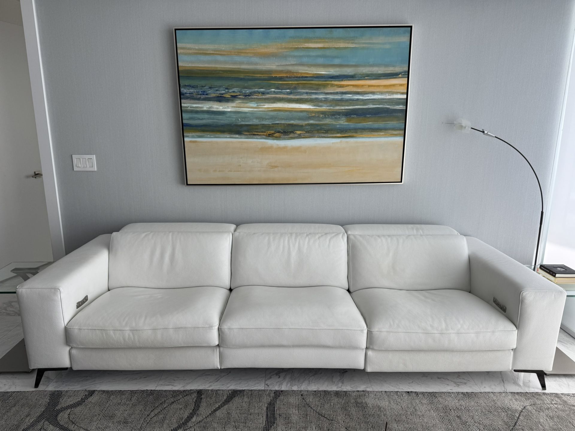 Real White Leather Recliner 3- Pieces Sofa