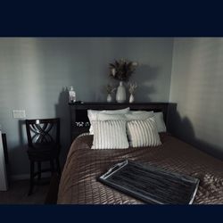 FULL Wood Bed Frame With Shelves And Drawers