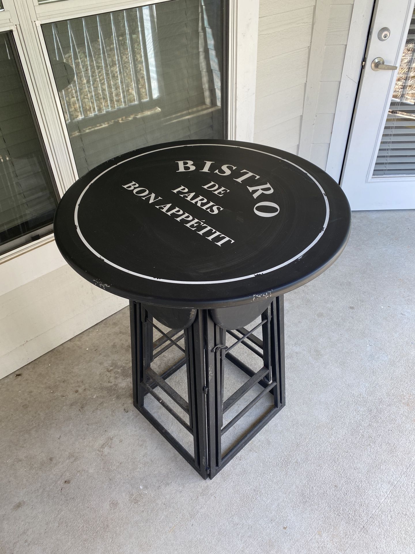 Bistro Folding Metal Table with Four Stools