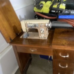   Vintage Singer Underwood 142B Dynamic Zig zag Sewing Machine Mcm Cabinet W/attachments/manual