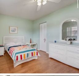 Full Size Wicker Bed Frame, 1 nightstand, large dresser