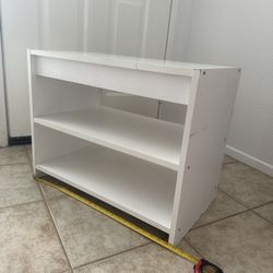White Shelf Unit: 2 Shelves. Used. Particle Board