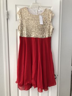 Red and gold sequins dress