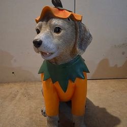 Dog in Pumpkin Costume Figurine 12" — Fall Halloween Decor
