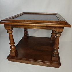 vintage Ethan Allen Classic Manor collection 2-tier side table or bunching table featuring a faux slate top