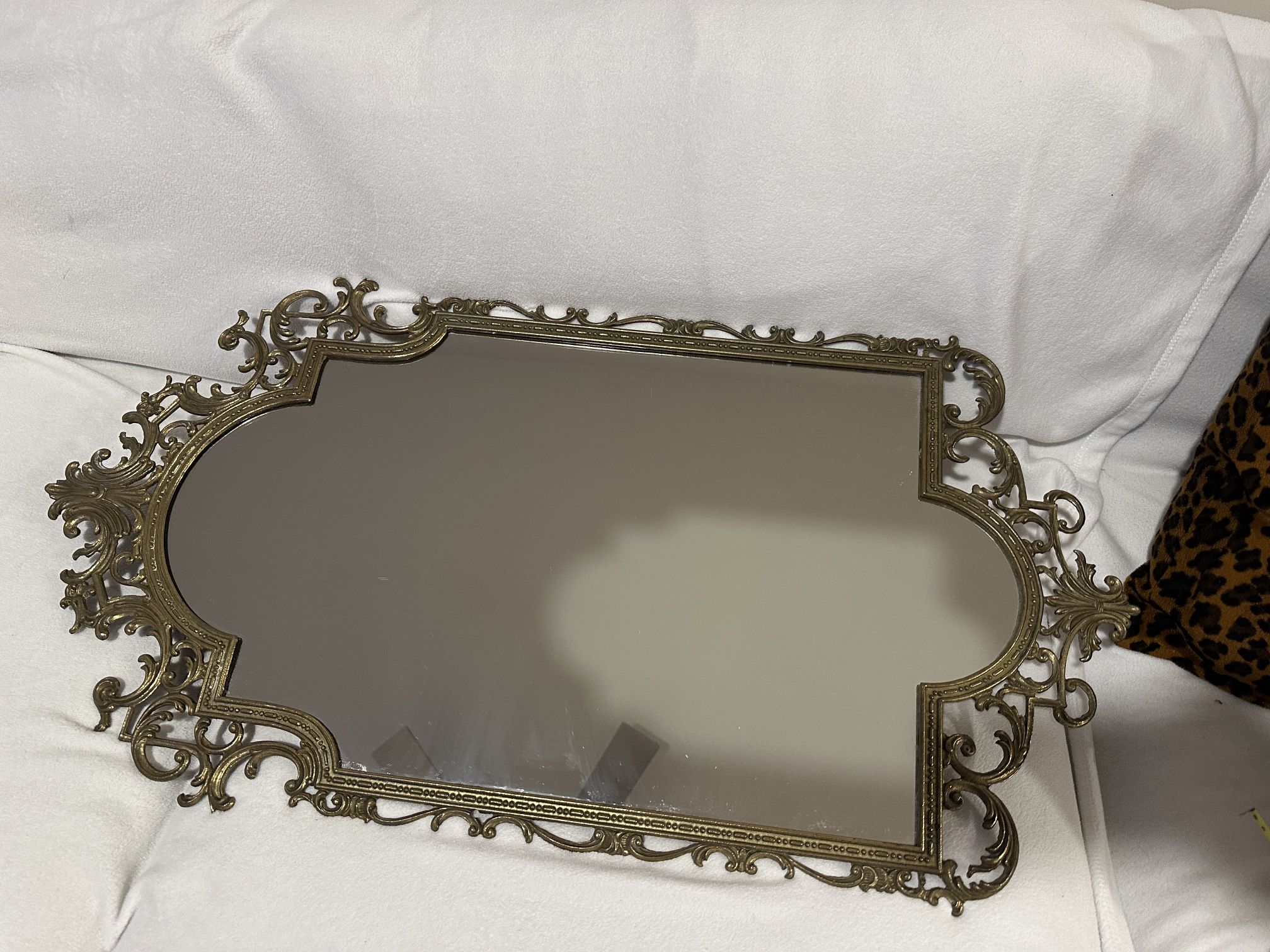 Vintage Ornate Bronze & Glass Vanity Mirror β Excellent Condition by