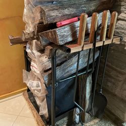 Log Holder with Fireplace Tools 