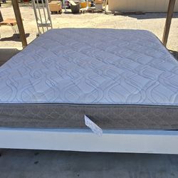Bed With Clean Mattress Boxspring And Frame.