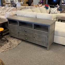 Large Grey New Tv Stand Great For 48-80” TV’s Great Farmhouse Style In Stock Today Marked Down On Sale! 