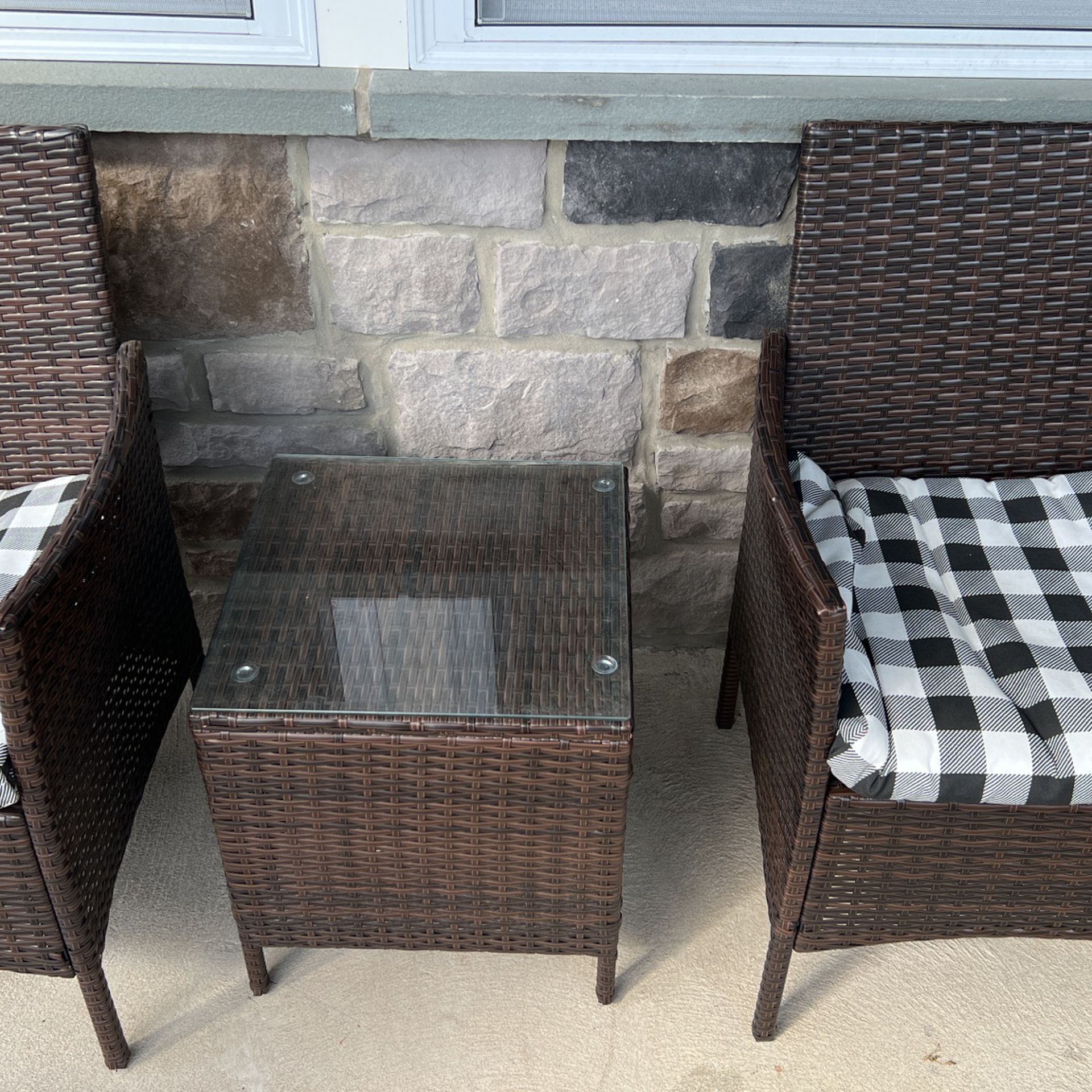 Wicker Set 2 Chairs And Glass Table Top. Used Good Condition 