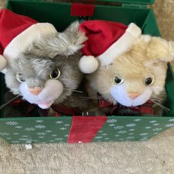 Christmas Caroling Kittens With Box, Works! Fancy Feast 1989 Cat Mail Away Ornament - Vintage 