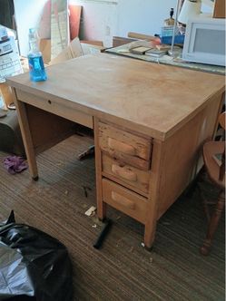 Vintage Wood Desk with Three Drawers