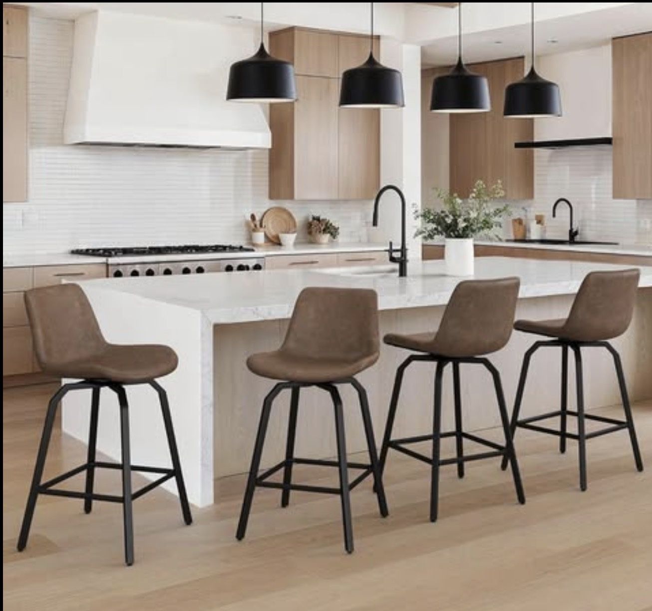 LUE BONA 360° Swivel Bar Stools Set of 4, 26 Inch Counter Height Bar Stools, Modern Faux Leather wit
