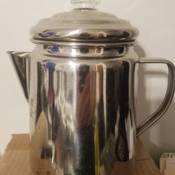 COLEMAN PURCULATOR COFFEE POT, STAINLESS IN EXCELLENT CONDITION $50. 