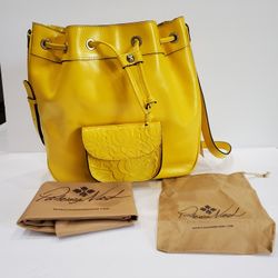 PATRICIA NASH Giorgia Yellow Leather Drawstring Crossbody Bag