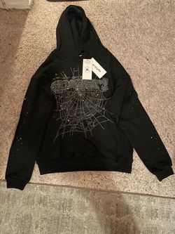 Spider 5 Studded Rhinestone Web Hoodie – Black (Size M)