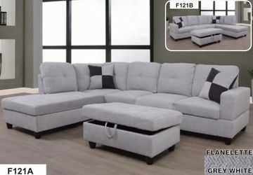 New Grey Linen Sectional Sofa Set