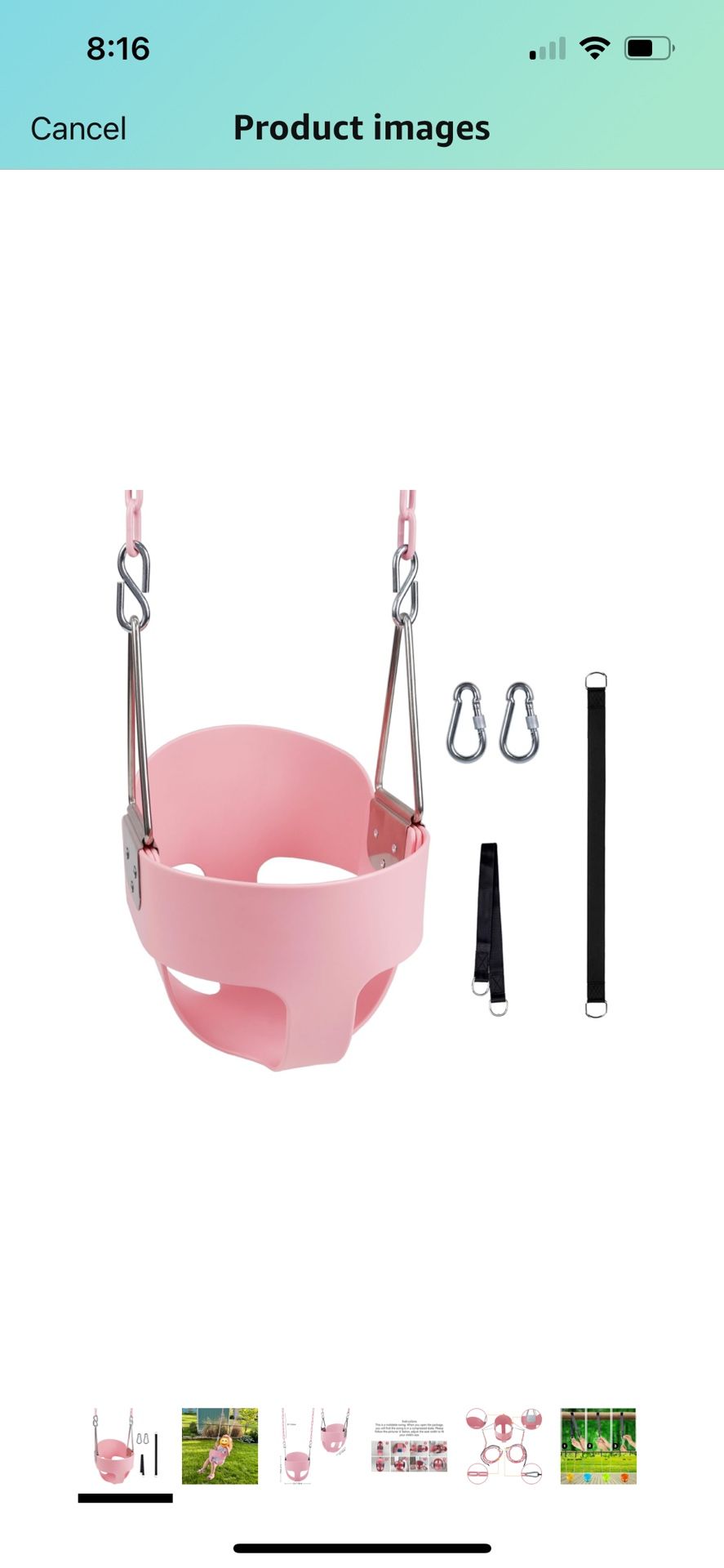 Toddler Swing, 59" Coated Heavy-Duty Iron Chains Baby Swing Outdoor, High Back Full Bucket Infant Swing Seat with Tree Straps for Swing Sets Backyard