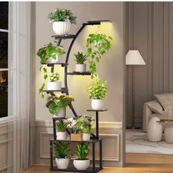 Black Metal Plant Stand with Grow Light, 9 Tiered Shelf, 60" Corner Plant Holder for Living Room, Ho