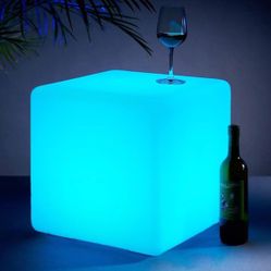 16-in LED Cube Chair Light, Rechargeable LED Cube Seat w/Remote, Dimmable RGB Color Changing Light Cube Versatile LED Cube Table, Waterproof LED Cube 