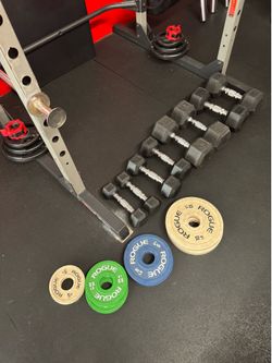Rubber Hex Dumbbells 25lbs (2 pairs), 10lbs (1 set), 5lbs (1 set)