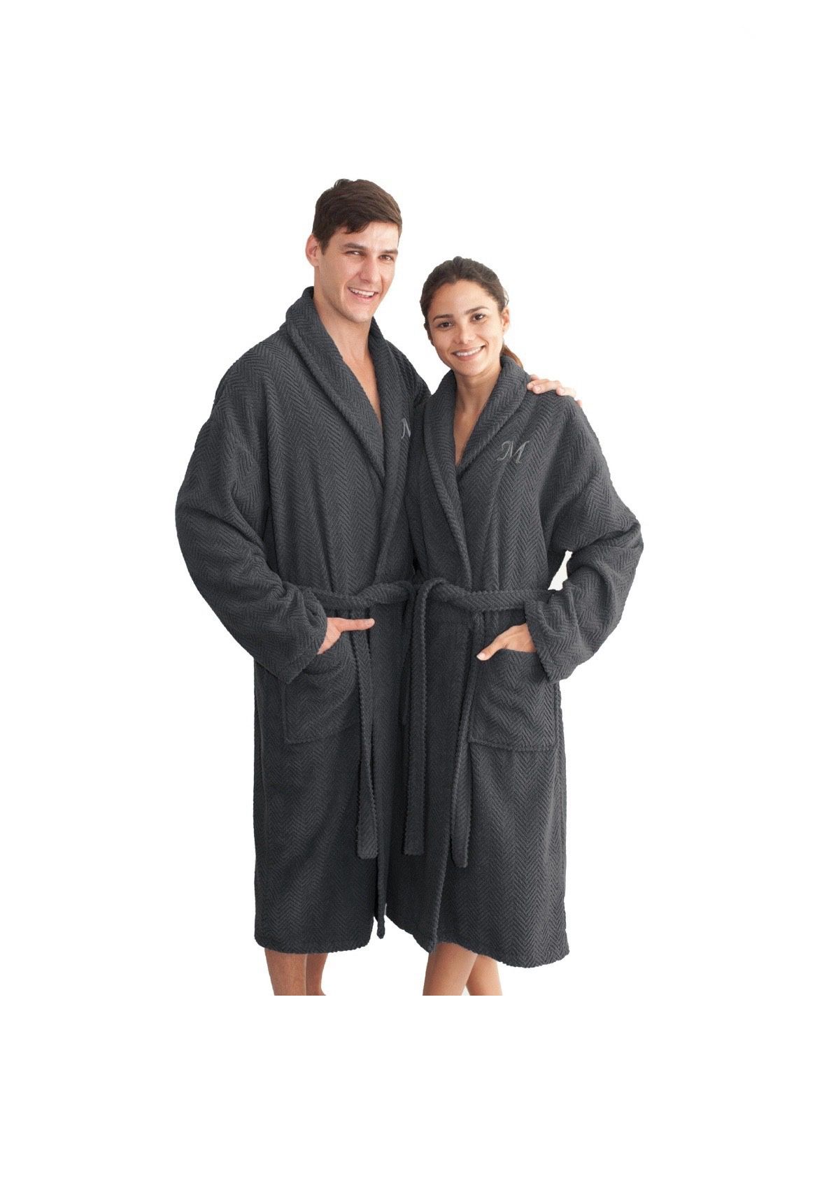 Herringbone Bathrobe 100% Turkish Cotton unisex blue L/XL Robe men’s women’s I would call this color denim.