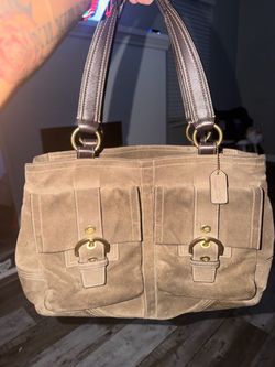 Coach satchel purse soho brown taupe sued