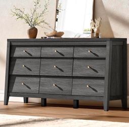 9 Drawers Dresser, 59" Wide Wood Chest of Drawers with Charging Station