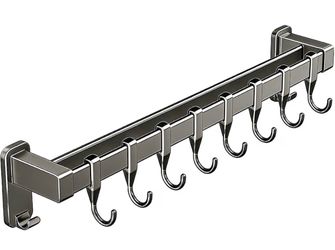 Double Rod Adhesive Wall Hook Rack 40cm 8 Hooks Gunmetal Kitchen Bathroom Kitchen Sink Hooks For Sponges Brushes Bathroom Wall Towel Robe No Drill Ent