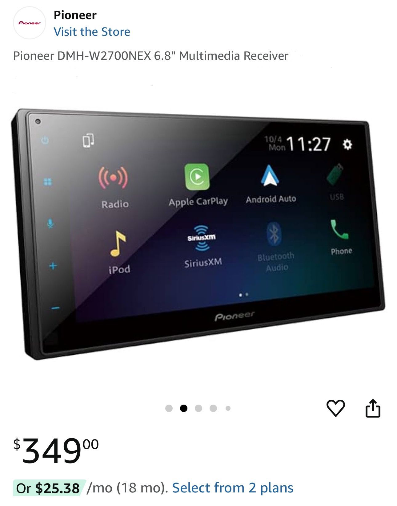 Pioneer DMH-W2700NEX 6.8” Android Apple CarPlay wireless Stereo