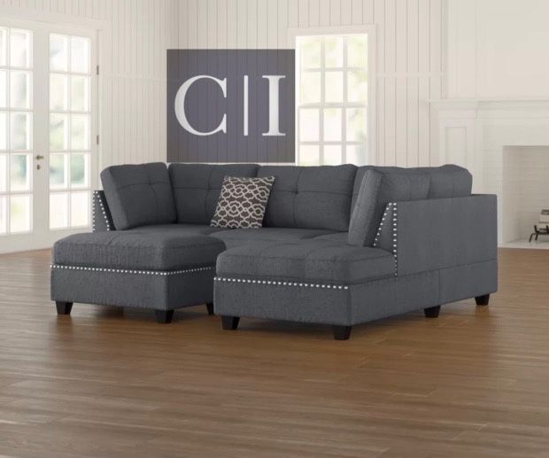 New Gray Sectional Sofa Couch With Ottoman