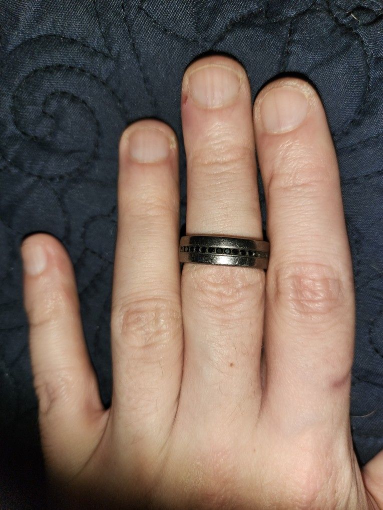 Men's 7.5mm TANTALUM RING WITH REAL BLACK DIAMONDS