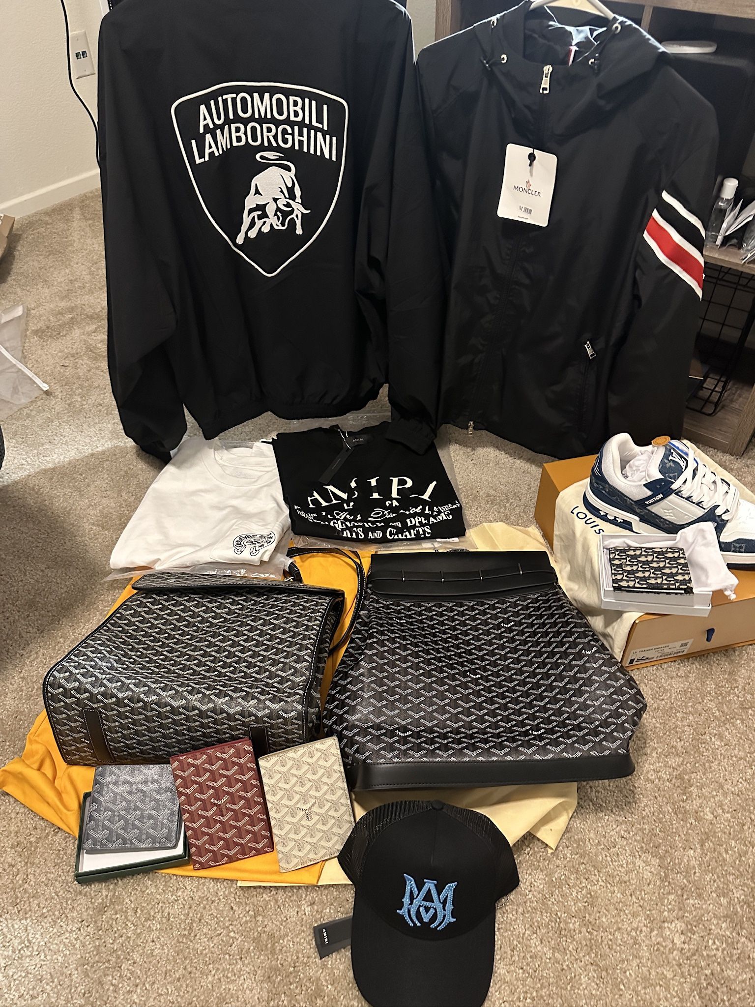 Goyard, Balenciaga, Amiri, Moncler