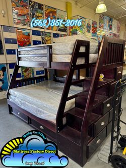 Twin full Cherry bunk bed with trundle cama colchones storage nuevo