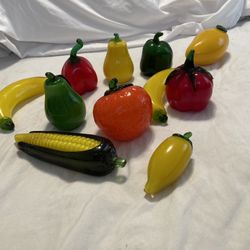 Murano  Style  Glass 11 Pc. Set Of Fruit & Vegetables 