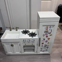 Wood Kids Play Kitchen 36.5x11.5x33 – Sink, Stove, Oven & Fridge 