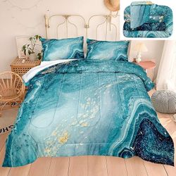 Bedbay Blue and Gold Marble Bedding Comforter | 4 Sets (2 King, Queen, Twin) Price Per Set