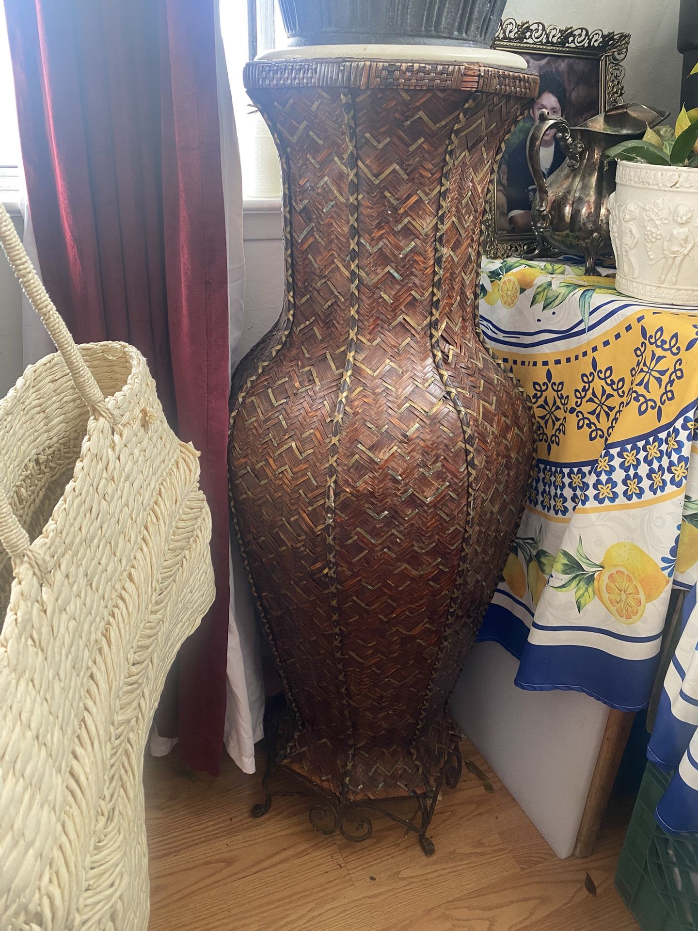 Brown Basket Woven Floor Vase