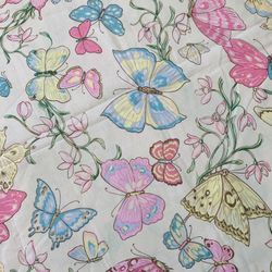Pink, Blue, Yellow, Cream Butterfly Cotton Fabric Material 
