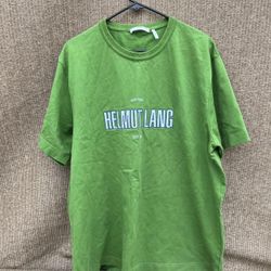 Helmut Lang Men's Sz L Outline Logo T-Shirt in Cactus Green