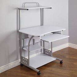 New Space Saving Vertical White Desk Office System on Wheels