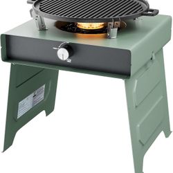 Outdoor Propane Stove Foldable Portable Grill with Adjustable Burner Baking Tray, Small Table Fire Pit 10000BTUs