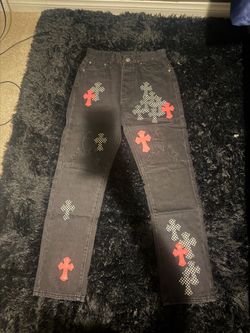 Chrome Hearts Style Cross Patch Denim Jeans