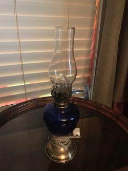 Vintage cobalt blue mini oil lamp made into night light
