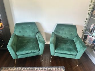 Pair of Velvet Mid-Century Accent Chairs