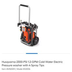 Husqvarna 2300-PSI 1.2-GPM Cold Water Electric Pressure washer with 4 Spray Tips